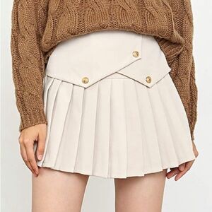 J.ING Cream Buttoned Pleated Mini Skirt